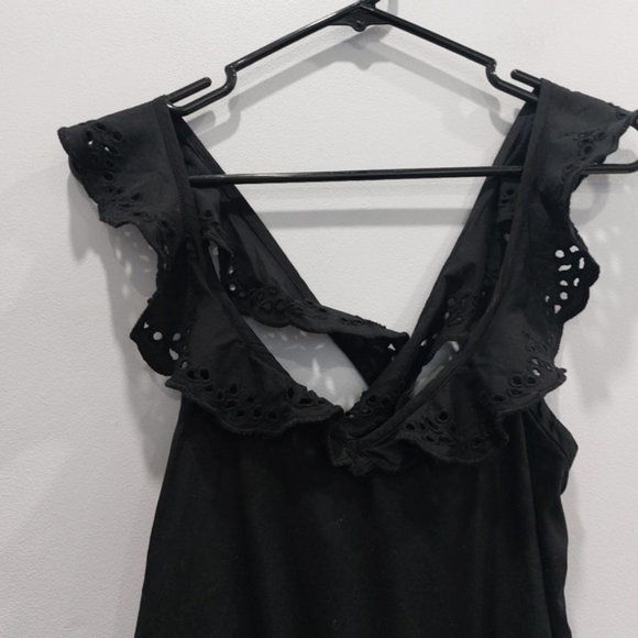 Aritzia Wilfred Black Ruffle Neck Eyelet Little Black Dress XS - Picture 2 of 8